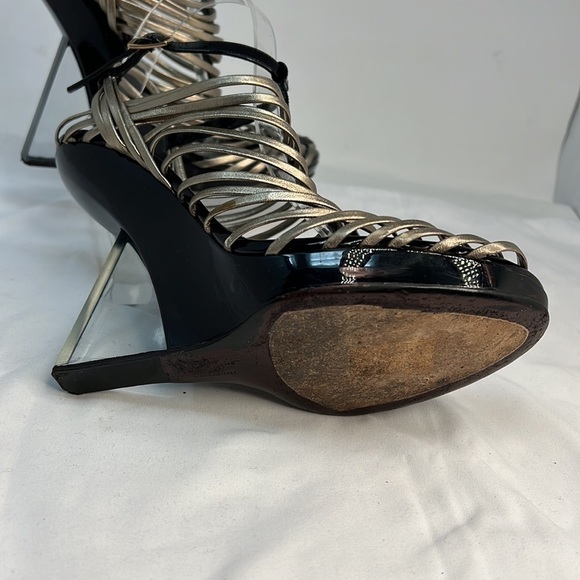 Salvatore Ferragamo Sz 9 Cage Strap Lucite High Heel Wedge Sandals Shoes - Picture 9 of 16